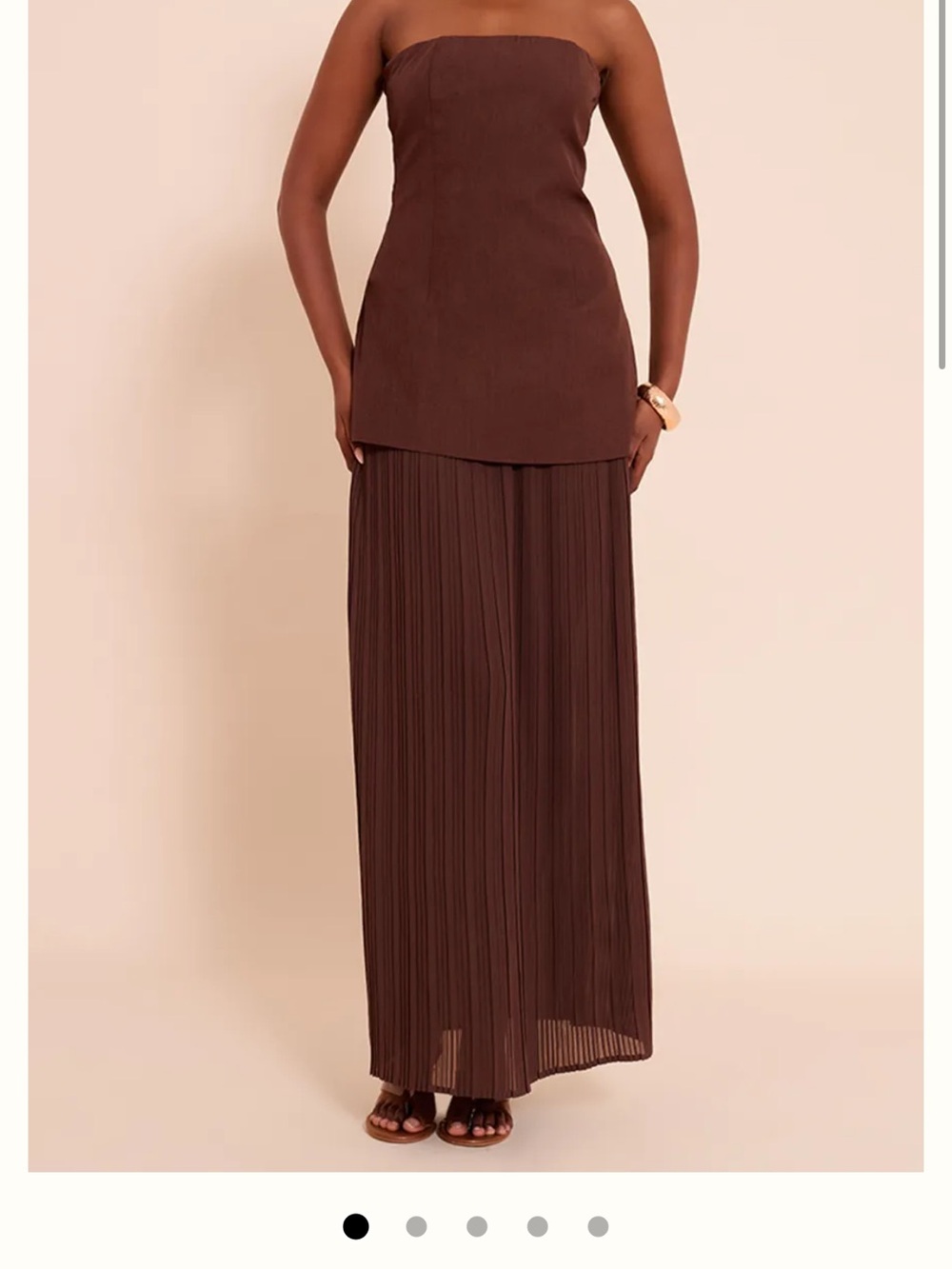 PLT CHIFFON PLEATED SKIRT PANEL BANDEAU MAXI DRESS- Brown